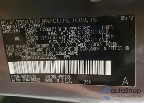 2012 Toyota Sienna Le from USA, damaged, VIN 5TDKK3DC4CS257625